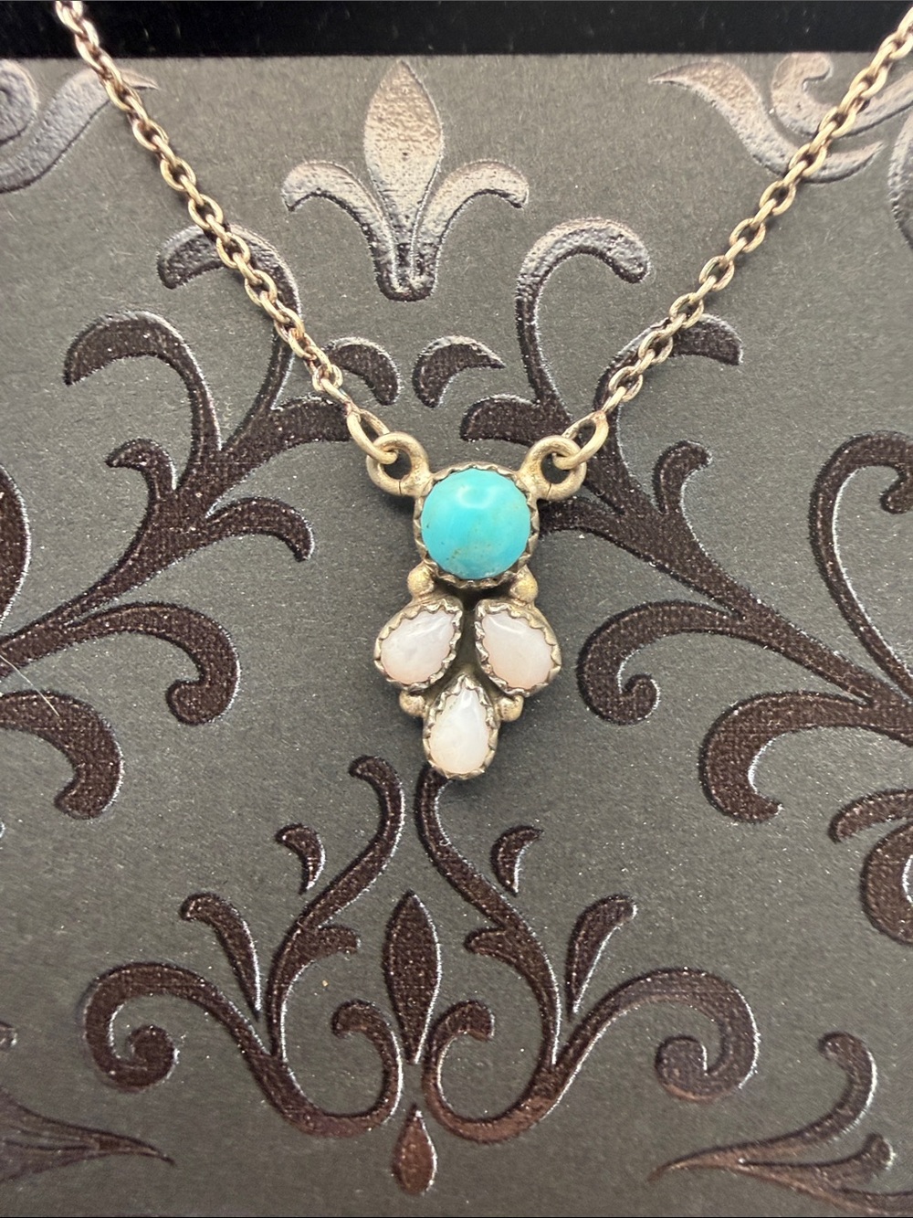 925 Sterling Silver Delicate Turquoise & Rose Quartz Teardrop Pendant Necklace